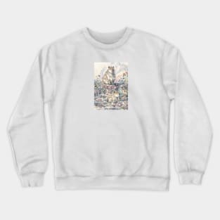 Capybaras rest in lotus pond Crewneck Sweatshirt